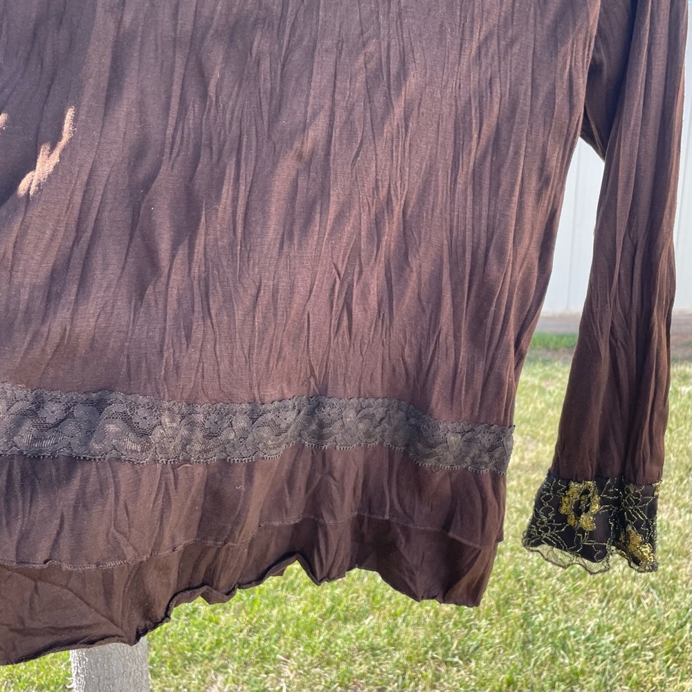 Young Essence | 90s Y2k Brown Lace Fairy Blouse - Picture 5 of 6